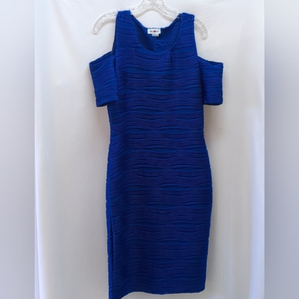 Blue Cold Shoulder Knit Dress Size L